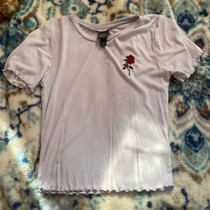 pink ish purple baby tee from target with rose